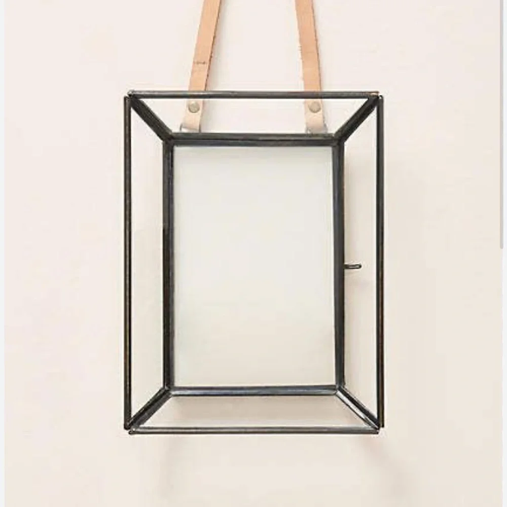 Anthropologie Townsend brass box style picture photo frame with leather string